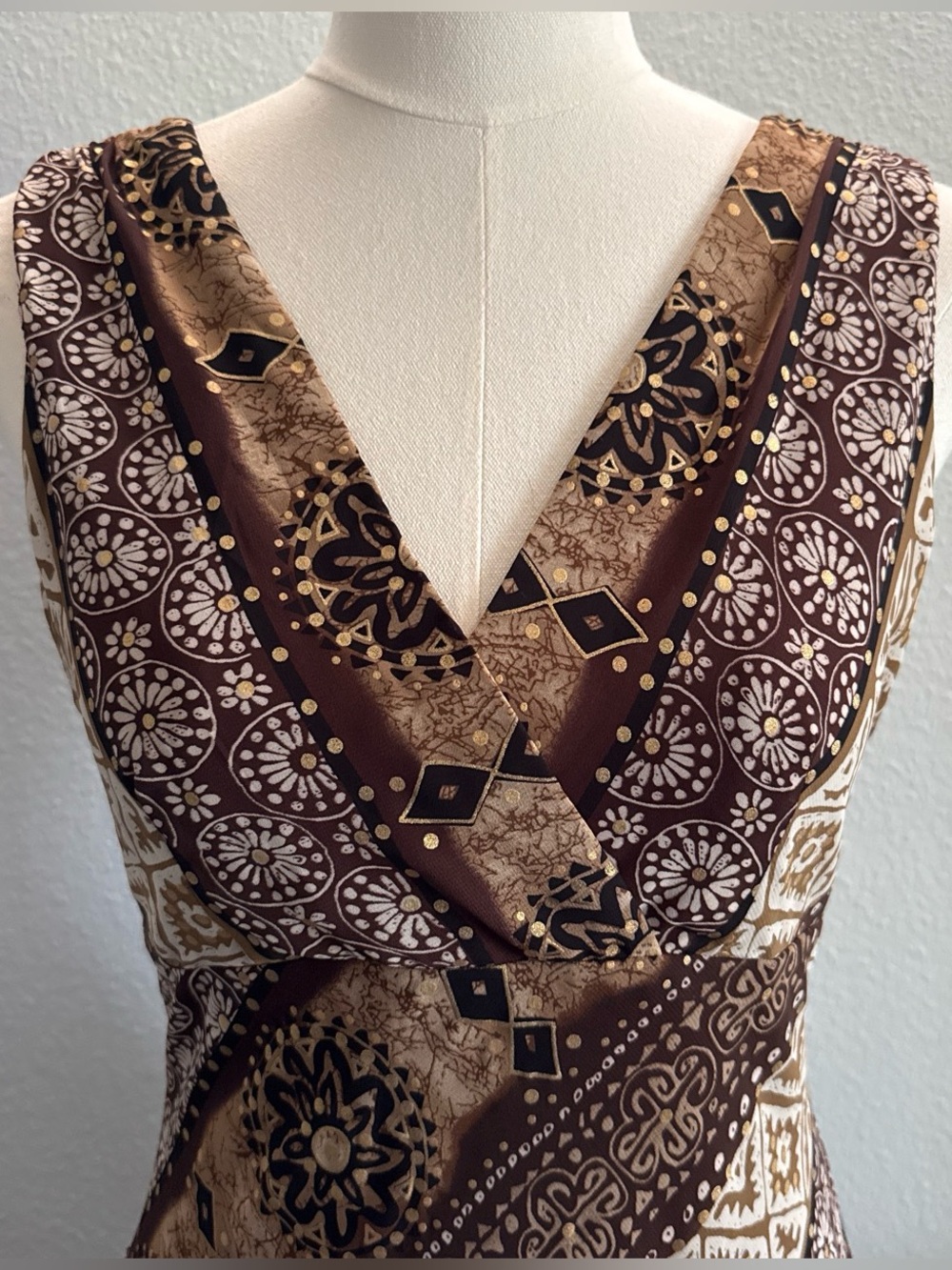 Rabbit Rabbit Rabbit Designs Brown Boho Handkerchief Hem Midi Dress Size 4 - Picture 3 of 9